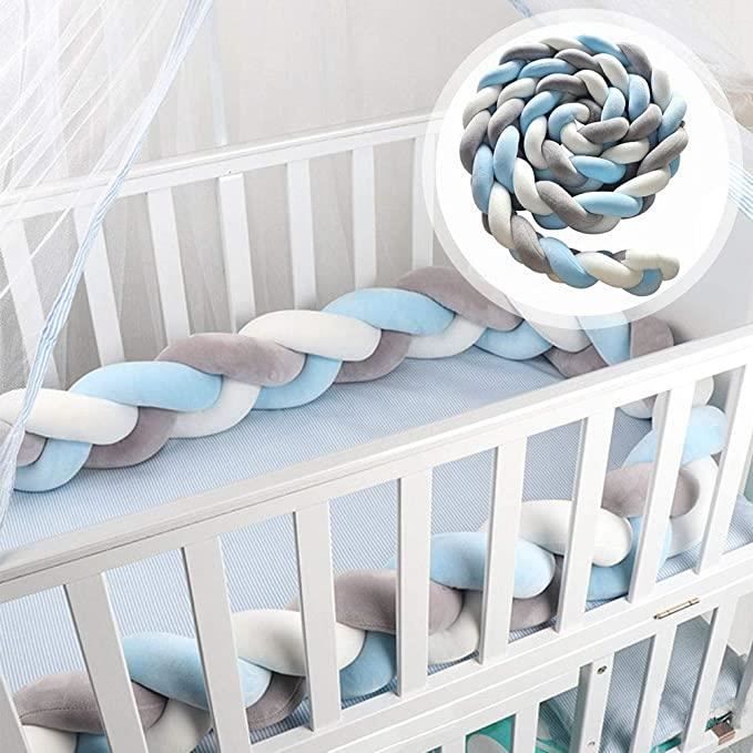 Rock 2m Tour De Lit Bebe Coussin Serpent Coussin Tresse Pare Chocs Velours Berceau Pare Chocs Tresse Blanc Gris Bleu Cdiscount Puericulture Eveil Bebe