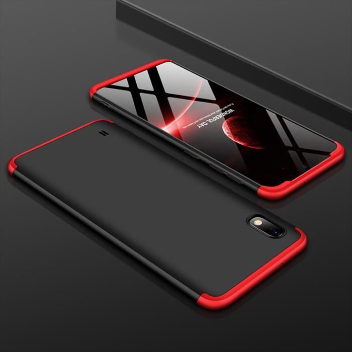 Coque Samsung Galaxy A10, avec 3 pièce Verre Trempé + Cadeau 2pièce Qi Chargeur Sans Fil Rapide Chargeur à Induction, Rouge Noir