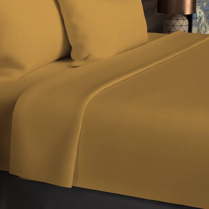 Drap plat en coton 57 fils 180x290 cm UNI moutarde par Soleil docre