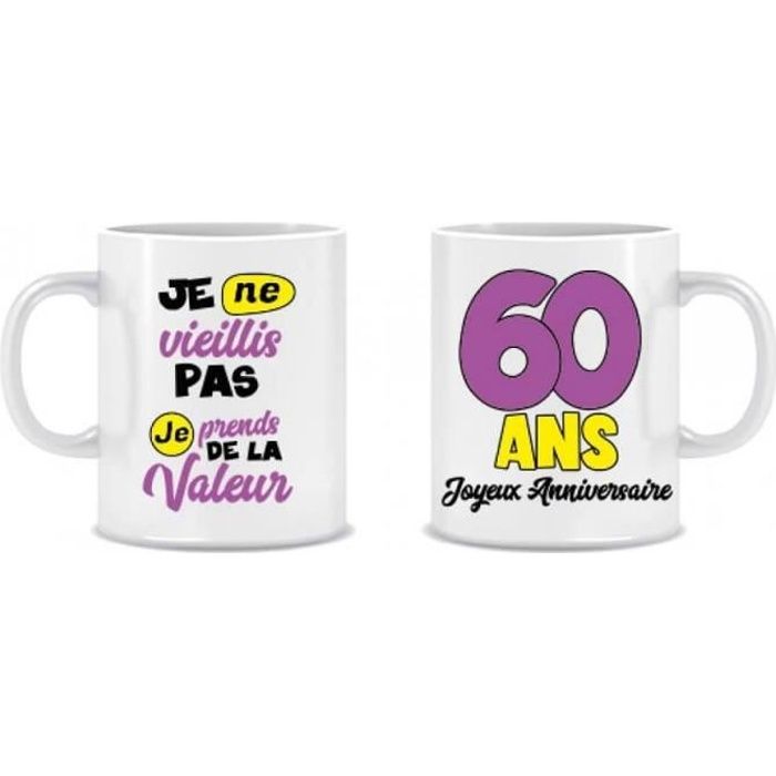 Mug 60 Ans Rigolo Drôle Tasse Cadeau Anniversaire Soixante Ans Soixantaine  Homme Femme Humour Original 