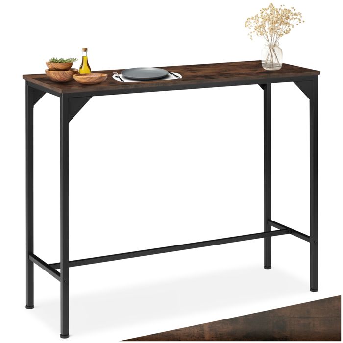 Table - TECTAKE - Table de salle à manger KERRY rectangulaire en bois et acier 120 x 40 x 1005 cm - Bois foncé
