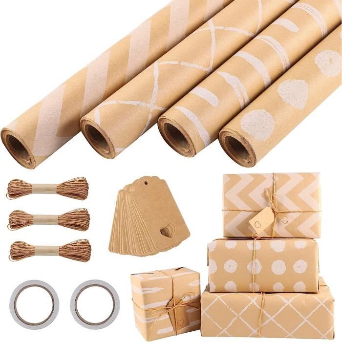 Papier Noël Motif élan Rouleau Papier Cadeau Noël Kraft Bleu 15m - Motif élan Festif 43cm Large | Déco Vintage Emballage Cadeau