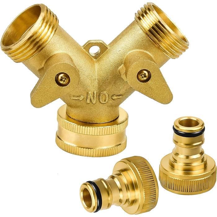 Raccord Y Pour Tuyau D'arrosage - 2 Voies Avec Vannes - Kit Complet (raccords, Colliers, Rondelles) - Pour Jardin, Lavage Voiture, Animaux