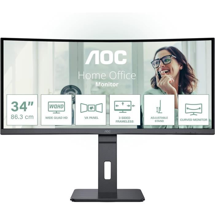 Cu34P3Cv Écran Incurvé Wqhd 34 Pouces, Réglable En Hauteur, HautParleurs (3440X1440, 100 Hz