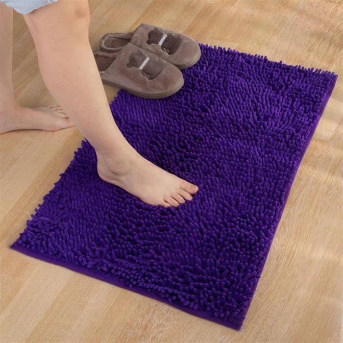 Reyox Tapis de Bain Microfibre de Chenille Absorbant, Tapis de Salle de Bain à Poils Longs Antidérapant Doux Marron 60 x 90 cm