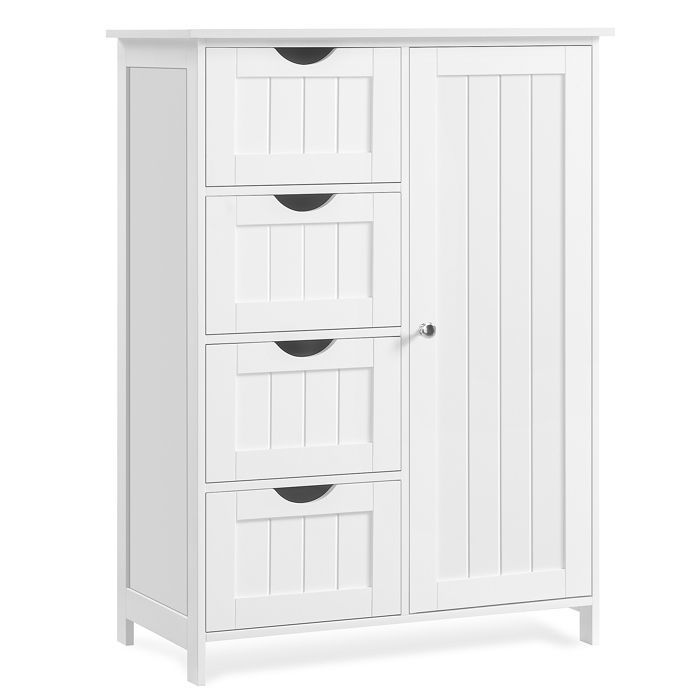 Meuble Bas De Salle De Bain Gain de Place Commode avec 4 Tiroirs Étagère Réglable 35 x 65 x 90 cm Blanc