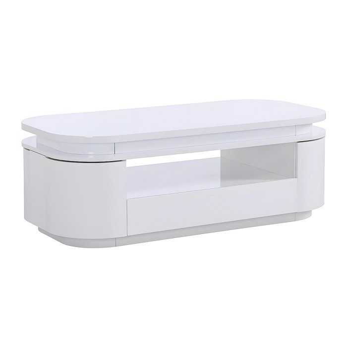 Table basse 4 portes et 1 tiroir avec LEDs en MDF - Blanc laqué - VANDANA