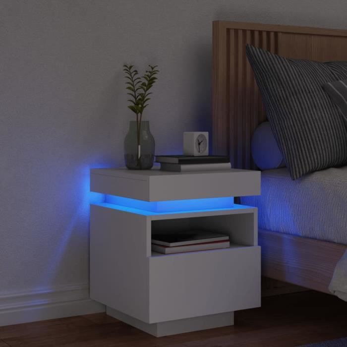 Armoire de chevet avec lumières LED blanc 40x39x485 cm
