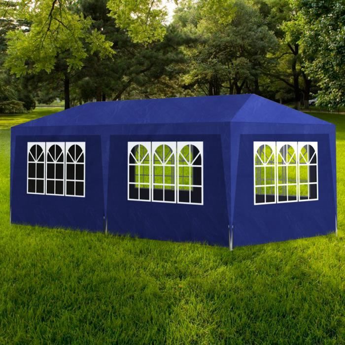 vidaXL Tonnelle de jardin Tente de réception Chapiteau Bleu 3x3m