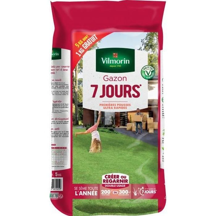 VILMORIN Semences de gazon 7 jours - 3 kg - Jardin VILMORIN Semences de gazon 7 jours - 3 kg - Jardin