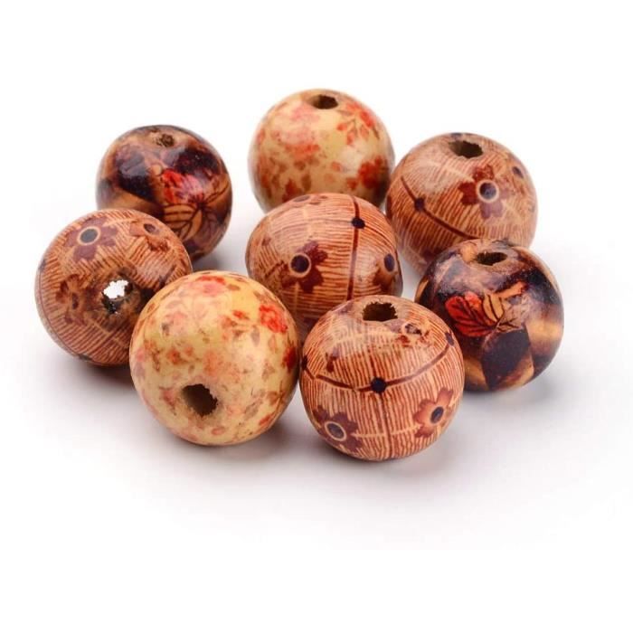 Lot 10 perles naturelle en bois Diamètre 16 mm en couleur brun