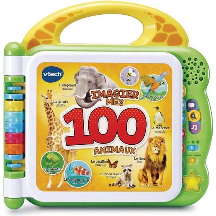 VTECH - Mon Imagier Bilingue - 100 Animaux - Livre interactif bilingue - Pour Enfant - Pile - Multicolore