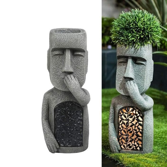 Sculpture Solaire Jardin 39 Cm - Aspect Granit Avec Boule En Verre - LED Blanc Chaud - Capteur Crépusculaire