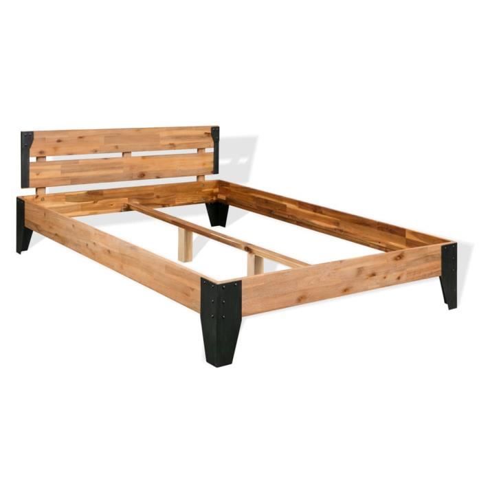 Cadre de lit - ZERODIS - YP014 - Bois dacacia massif - Acier peint - 152x203 cm