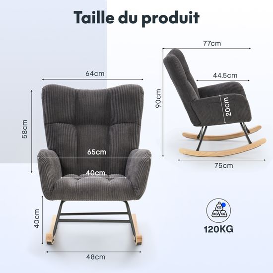 Fauteuil à Bascule Avec Dossier Haut Et Repose-pieds - Vert, Charge Max 120 Kg - Pour Salon Et Chambre
