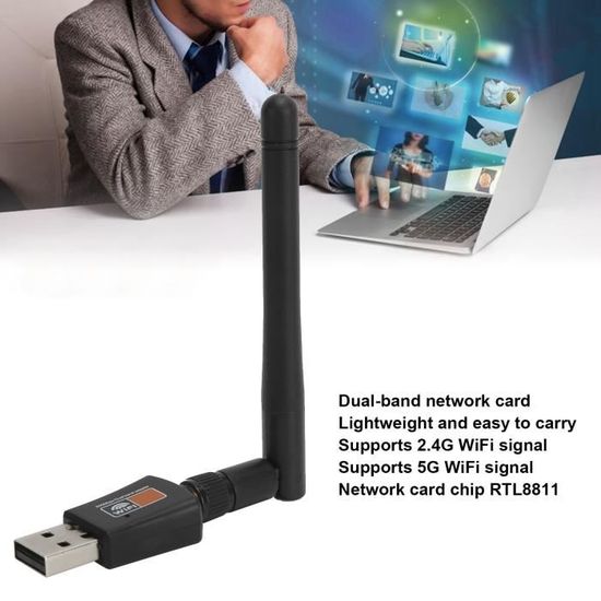 Sonew 600M Antenne externe bi-bande 2.4G / 5G WiFi Adaptateur USB