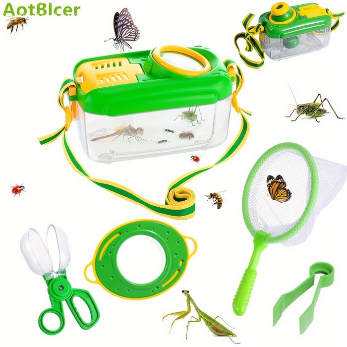NyxSeat Kit D'observation D'insectes – 4 Bocaux Loupe + 2 Pinces, Grossissement 3x/6x, Exploration Nature Pour Enfants