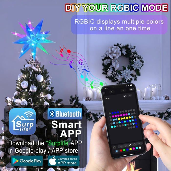 Étoile Scintillante 3D LED Pour Sapin De Noël - Topper D'arbre 17cm Ou 21cm - Décoration Intérieur Extérieur
