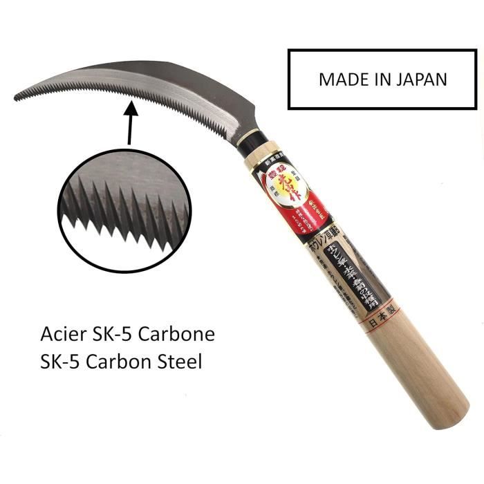 Faucille Scie Dents Manuel Japonaise Acier SK-5 Récolte Légume Tendre épinard Salade Herbe Désherbage Outil Jardin Jardinage Fabriqué au Japon