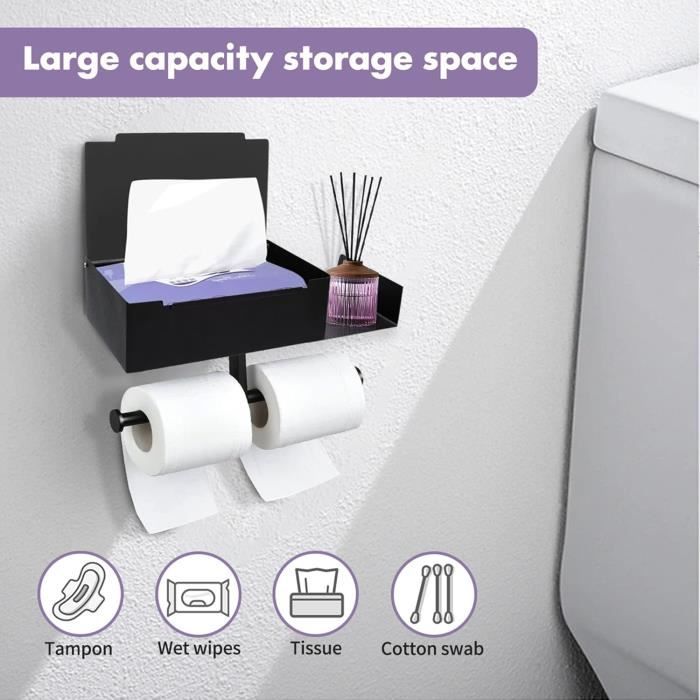 Porte Papier Toilette Mural Sans Perçage - Avec étagère Et Boîte Lingettes Humides