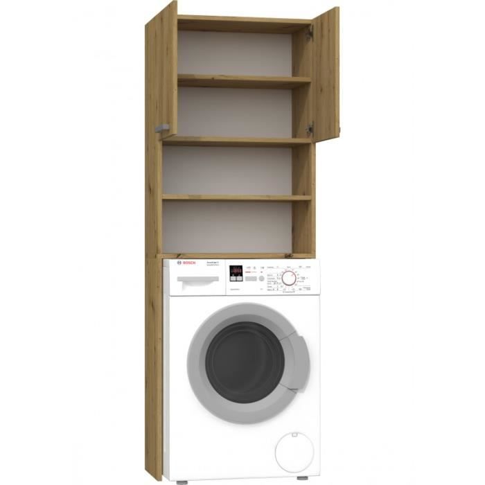 Armoire Lave-linge Séchoir Empilable Pola Twin - Blanc Mat - 180x64x64 Cm - Étagère Renforcée - Pour Salle De Bain Compacte