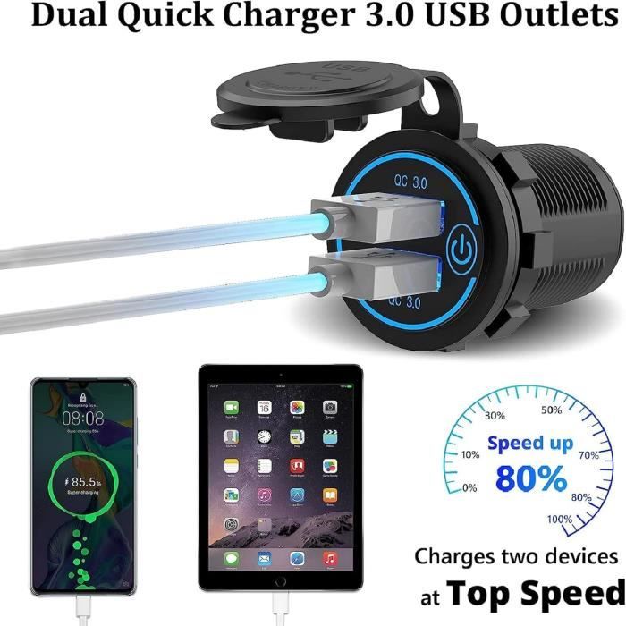Chargeur USB Voiture 12V-24V - Double Port PD20W + QC18W - Imperméable Pour Auto, Camping-Car, Bateau