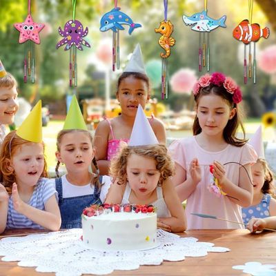 Kit Carillon éolien Animaux Marins à Peindre - 9 Figurines En Bois + Tubes Métal - Activité Créative Pour Enfants - Cadeau Anniversaire