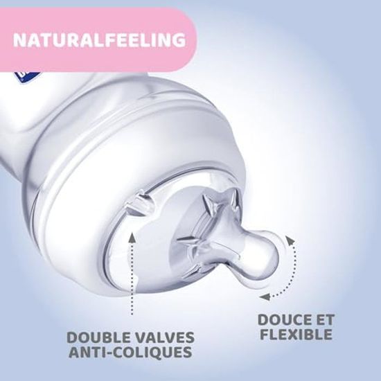Biberon Chicco Naturalfeeling Verre 150ml - Tétine Inclinée Flux Lent - Pour Nouveau-nés 0+ Mois