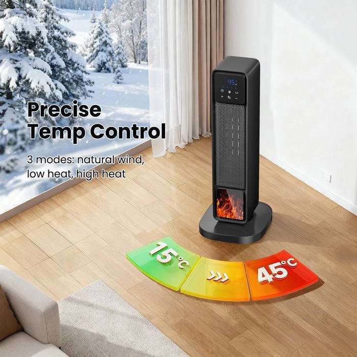 Chauffage D'appoint 2200W Avec Effet Flamme - 3 Modes, Oscillation 180°, Télécommande Et Minuterie - Pour Maison Et Bureau - 10