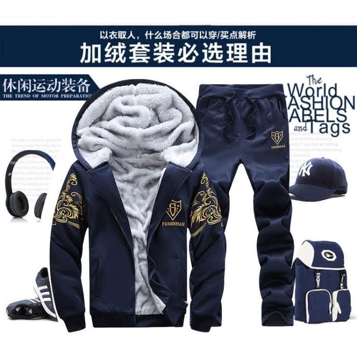 Ensemble Jogging Homme Hiver Doublé Polaire - Sweat Manches Longues + Pantalon, épais Et Chaud