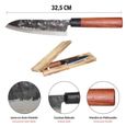 Couteau Chef Japonais 18 cm - Lame Acier Martelé 2.5 mm Robustesse 58 HRC - Manche en Palissandre-3