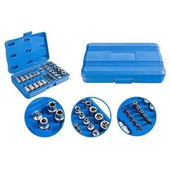 Arebos Clés à Douille Torx 34 Pcs avec Écrous Acier et Chrome Vanadium 