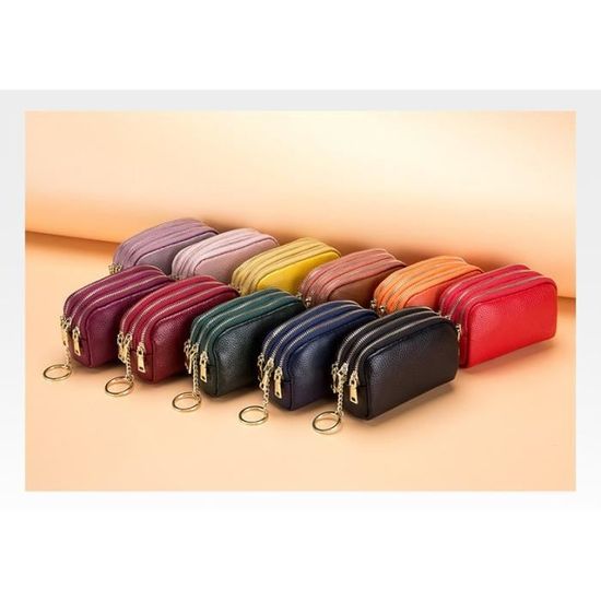 Portefeuille Femme Cuir Mini RRANCharltu - Porte-monnaie Slim Rose Avec Fermeture Éclair RFID