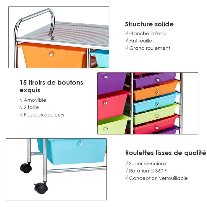 COSTWAY tour de rangement plastique à tiroirs rangement pour bureau  amovibles avec roulettes 32.5 x 37 x 86 cm multi couleur