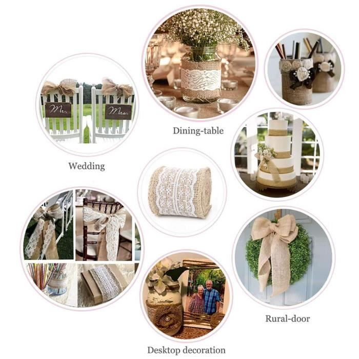 60CM x 2M Deco mariage rouleau toile de jute Ruban en toile de