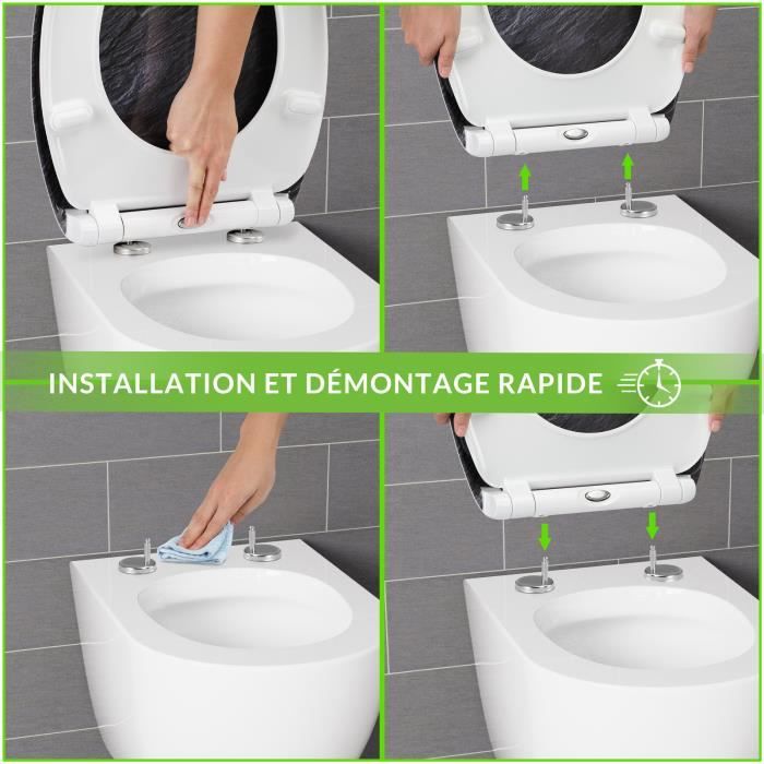 Abattant WC Familial, Lunette de Toilette avec Siège Enfant Magnétique,  Démontage Rapide, Soft-close, Forme D, en PP