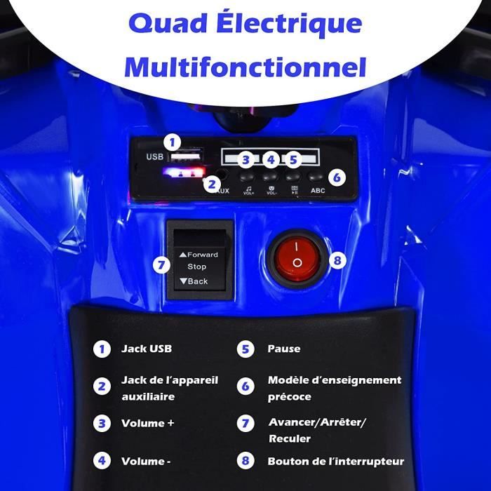 Quad Electrique Pour Enfants 3 Km/h,phares, Musique, Mp3, Usb, Aux, Volume  Réglable Voiture Pour En - Jeux - Jouets BUT