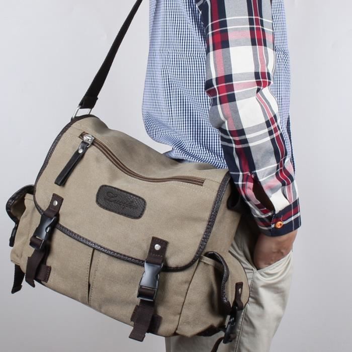 Outreo Sac Bandoulière Homme Vintage - Besace Toile Petite Porté Épaule Pour Travail, Études Et Sport