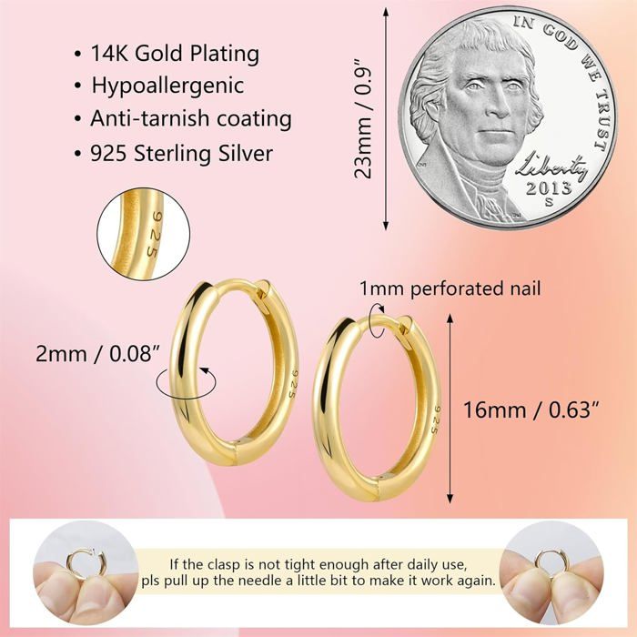 Créoles Zirconium Cubique Boucles D'oreilles Créoles Plaqué Or 14K - Lot 4-6 Pièces, Zirconium, Hypoallergénique Bijoux Zirconium Plaqué Or