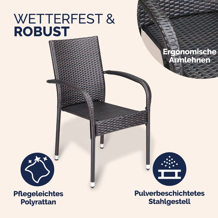 CASARIA® Lot de 4 chaises de jardin brunes empilables polyrotin