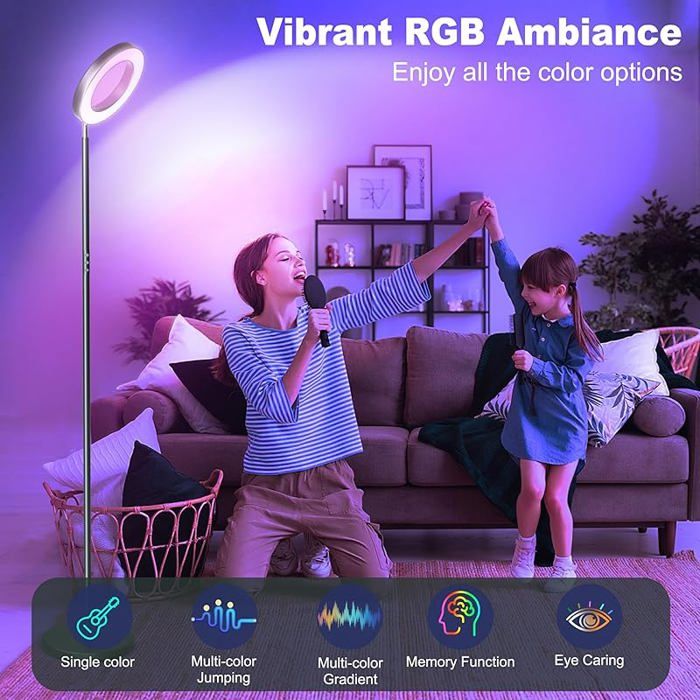 Lampadaire LED RGB 10W Dimmable, Colonne Lumineuse 160cm, Contrôle Par App, Musique