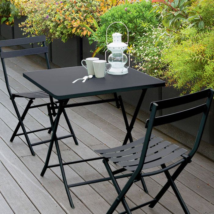Chaise De Jardin Pliante Hespéride Greensboro - Gris Graphite - Acier Anti-rouille - 42x51x81cm - Pliable Pour Rangement