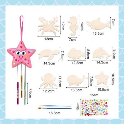 RISVOWO Kit DIY 9 Carillons Animaux Marins En Bois à Peindre – Activité Manuelle Enfant, Décoration Suspendue
