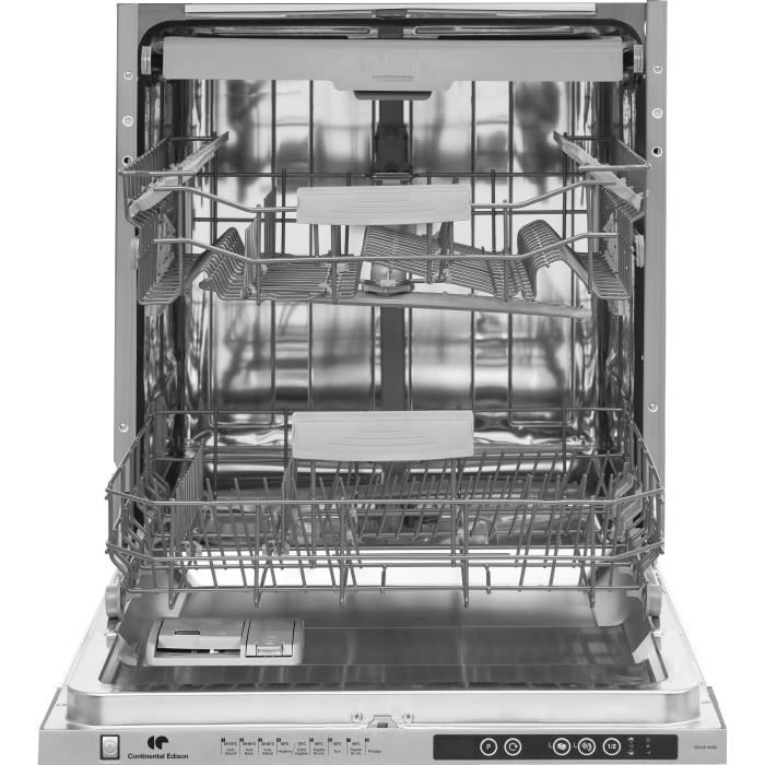 CONTINENTAL EDISON Lave-vaisselle 15 couverts ENCASTRABLE - 45 dB - 3 paniers - départ différé - bandeau silver - panier ajustable
