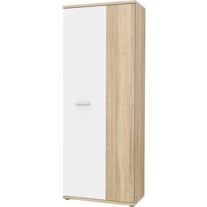 Armoire à chaussures MISCA - Décor chêne sonoma et blanc mat - L69 x P35 x H179cm