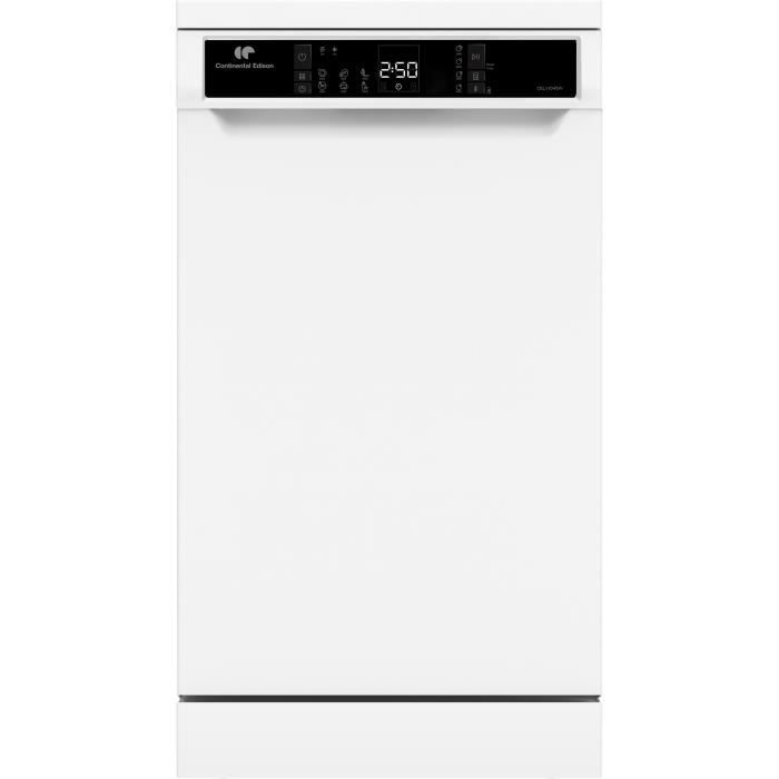 Lave-vaisselle pose libre CONTINENTAL EDISON CELV1045W - 10 couverts - Largeur 44,8 cm - Classe D - 45 dB - Blanc