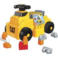 Mega Bloks - Porteur et Construction CAT - Volant qui Tourne, Pelle Frontale, Siege Coffre - 10 Blocs - 4 Surfaces de Constru