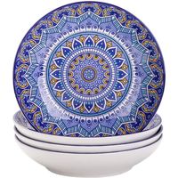 vancasso, Série Mandala, Assiette Creuse en Porcelaine 4 pièces, Assiette à Soupe Pâte, 21cm, 700ml- Style Royal Bohémien