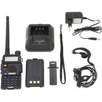 Baofeng UV-5R Talkie-walkie FM radio VHF/UHF avec double bande, affichage, veille et horloge intégrée (Casque ajouté, Noir)