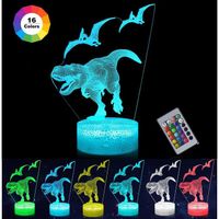 Lampe 3D de Dinosaure,Lampe LED USB Veilleuse Illusion,16 Couleurs Changeantes avec Télécommande , Cadeau Garcon Fille